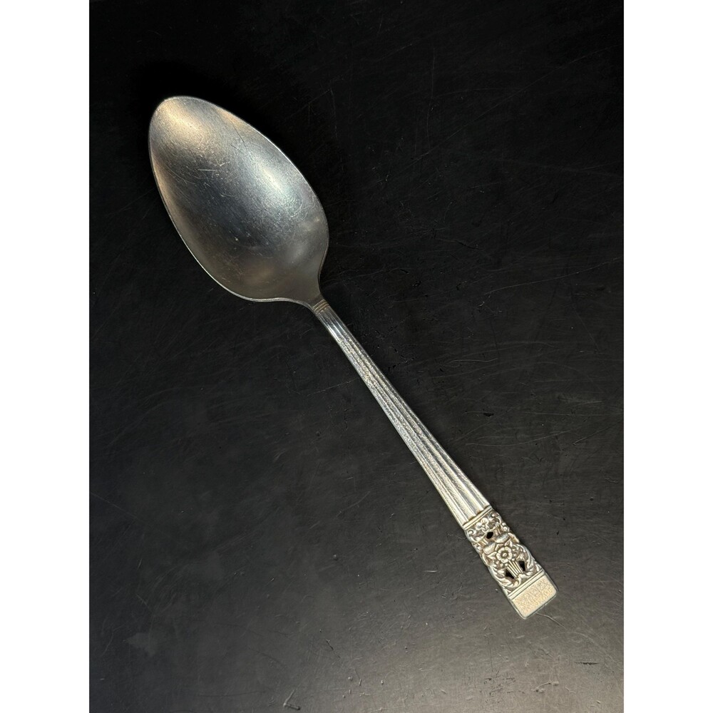 Vintage Community Plate Silverplate Serving Spoon 8.25 Inch Floral Handle